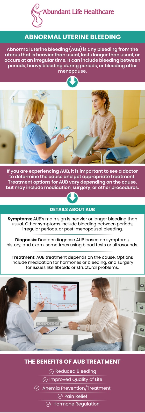 Unusual or prolonged uterine bleeding that happens at irregular times is known as abnormal uterine bleeding (AUB). Bleeding might be frequent or sporadic, heavier or lighter than normal. See Dr. Marc Jean-Gilles, DO, FACOG, for treatment of irregular vaginal bleeding at Abundant Life Healthcare. For more information, contact us today or book an appointment online. We are conveniently located at 601A Professional Drive, Suite 370, Lawrenceville, GA 30046.
