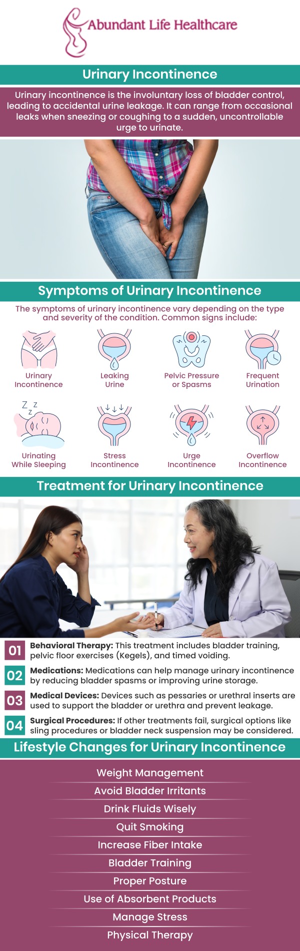 Urinary incontinence is a prevalent issue in which the bladder loses control. It occurs among the elderly, women who have undergone menopause, or given birth. The treatment options vary depending on the severity of the underlying cause. Dr. Marc Jean-Gilles, DO, FACOG at Abundant Life Healthcare may suggest dietary alterations, prescribe medication, or recommend surgery for repairing pelvic floor muscles. For more information, contact us today or book an appointment online. We are conveniently located at 601A Professional Drive, Suite 370, Lawrenceville, GA 30046.
