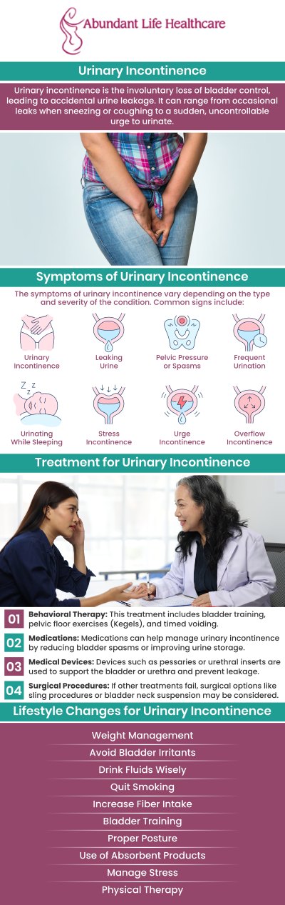 Urinary incontinence is a prevalent issue in which the bladder loses control. It occurs among the elderly, women who have undergone menopause, or given birth. The treatment options vary depending on the severity of the underlying cause. Dr. Marc Jean-Gilles, DO, FACOG at Abundant Life Healthcare may suggest dietary alterations, prescribe medication, or recommend surgery for repairing pelvic floor muscles. For more information, contact us today or book an appointment online. We are conveniently located at 601A Professional Drive, Suite 370, Lawrenceville, GA 30046.
