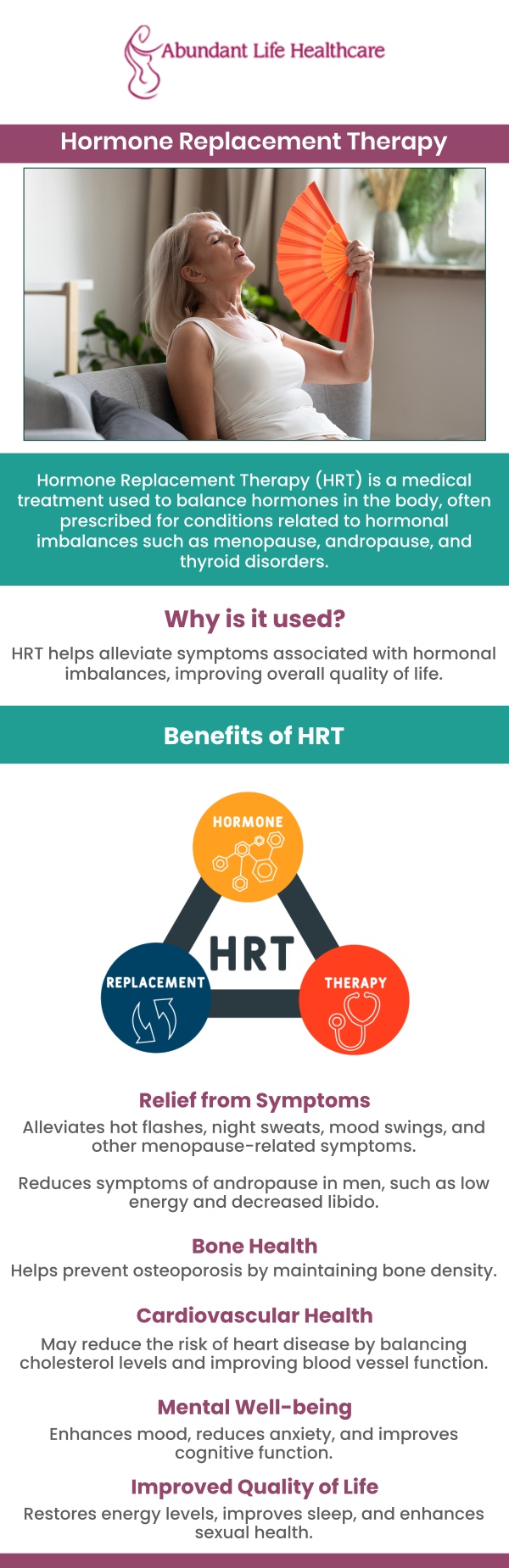 Hormone Replacement Therapy (HRT) helps relieve symptoms of hormone imbalances during menopause by adding hormones like estrogen and progesterone to the body. HRT can reduce hot flashes, improve mood swings, enhance sleep quality, prevent bone loss, and address vaginal dryness and skin elasticity. Visit Dr. Marc Jean-Gilles, DO, FACOG to create a personalized treatment plan and ensure it is safe and effective. For more information, contact us today or book an appointment online. We are conveniently located at 601A Professional Drive, Suite 370, Lawrenceville, GA 30046. Hormone Replacement Therapy (HRT) helps relieve symptoms of hormone imbalances during menopause by adding hormones like estrogen and progesterone to the body. HRT can reduce hot flashes, improve mood swings, enhance sleep quality, prevent bone loss, and address vaginal dryness and skin elasticity. Visit Dr. Marc Jean-Gilles, DO, FACOG to create a personalized treatment plan and ensure it is safe and effective. For more information, contact us today or book an appointment online. We are conveniently located at 601A Professional Drive, Suite 370, Lawrenceville, GA 30046.