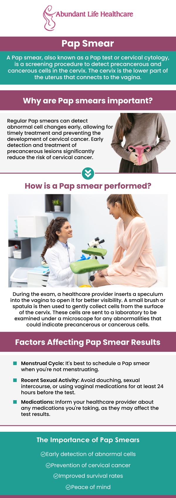 Pap smear is a technique used to screen women for cervical cancer. It collects cells from your cervix, which is the lower, thin end of your uterus near the top of your vagina. Detecting cervical cancer early with a Pap smear increases your chances of survival. Dr. Marc Jean-Gilles, DO, FACOG, provides pap smears at Abundant Life Healthcare. For more information, contact us or book an appointment online. We are conveniently located at 601A Professional Drive, Suite 370, Lawrenceville, GA 30046.