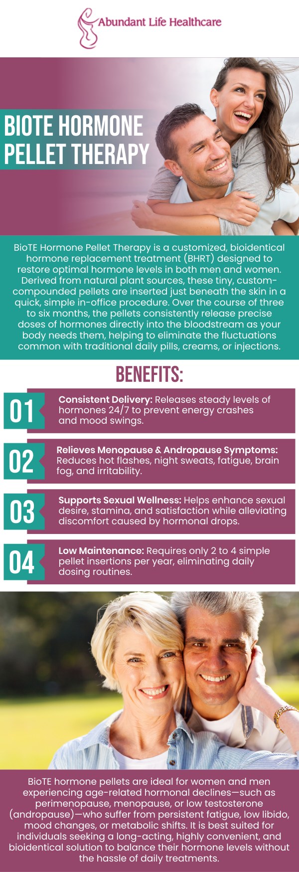 Biote hormone pellet therapy is a personalized treatment for restoring hormonal balance. Tiny pellets are inserted under the skin, releasing a consistent dose of hormones to address symptoms like fatigue, weight gain, and mood swings. This therapy promotes energy, better sleep, and mental clarity. Consultation with Dr. Marc Jean-Gilles, DO, FACOG, is essential for tailored and safe treatment. For more information, contact us today or book an appointment online. We are conveniently located at 601A Professional Drive, Suite 370, Lawrenceville, GA 30046.
